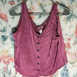 Vintage Pink Sleeveless Buttoned Relaxed Tank Top
